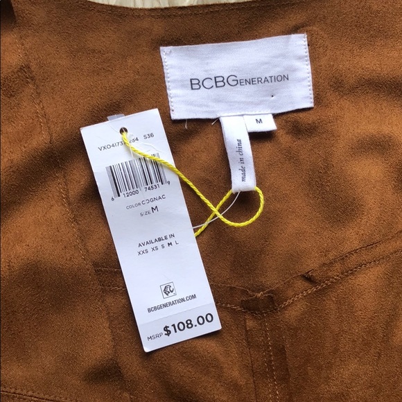 SOLD! BCBG NWT faux suede fringe hem jacket cognac - Picture 3 of 5